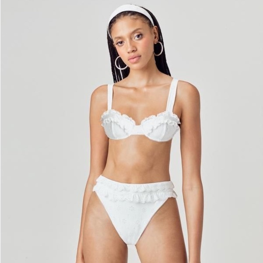 NWT For Love & Lemons Eyelet Ruffle Bikini Swim High Waisted Bottoms